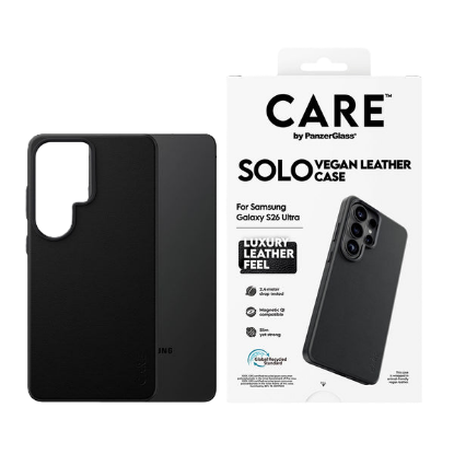 Mynd af CARE Solo vegan leður hulstur fyrir Samsung S26 línuna